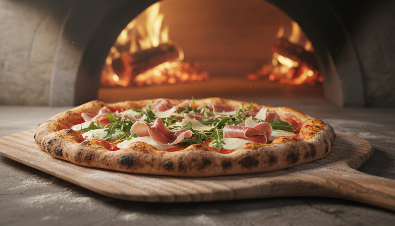 Pizza prosciutto e rúcula al horno de leña — CABOTINA